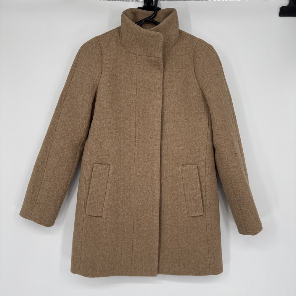 NWT J Crew Mercantile Women Tan Size 00 Wool Blend Coat Winter Fashion Zip Up